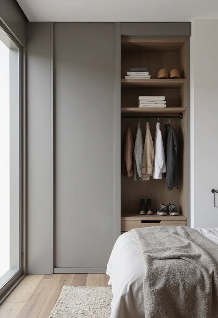 25 Small Bedroom Ideas for Men with a Sleek and Minimal Look 116 25 Small Bedroom Ideas for Men with a Sleek and Minimal Look - 18. Minimalist Wardrobe Design