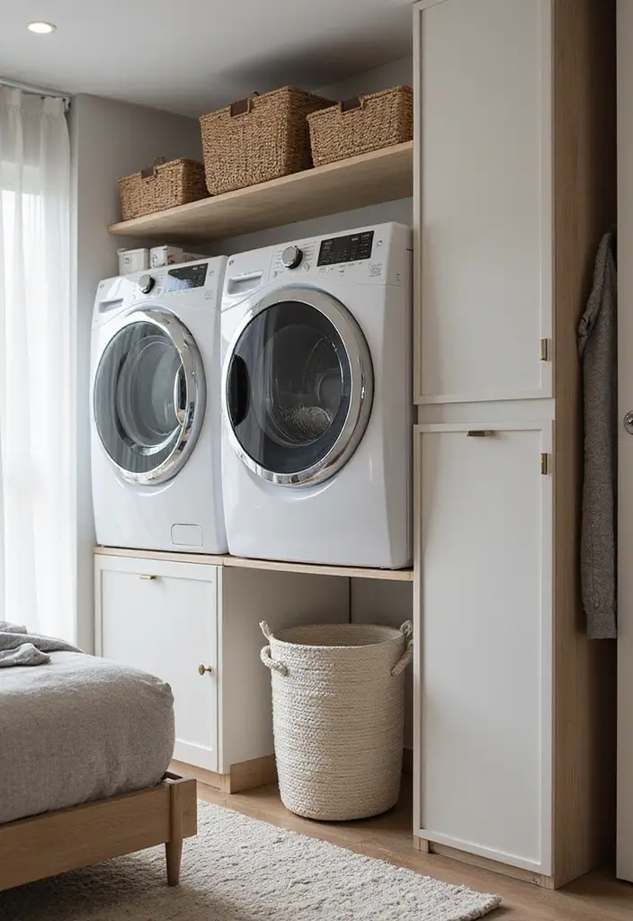 25 Small Bedroom Ideas for Men with a Sleek and Minimal Look 130 25 Small Bedroom Ideas for Men with a Sleek and Minimal Look - 20. Sleek Laundry Solutions