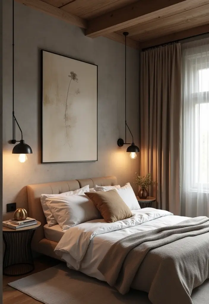 25 Small Bedroom Ideas for Men with a Sleek and Minimal Look 39 25 Small Bedroom Ideas for Men with a Sleek and Minimal Look - 7. Streamlined Lighting Fixtures