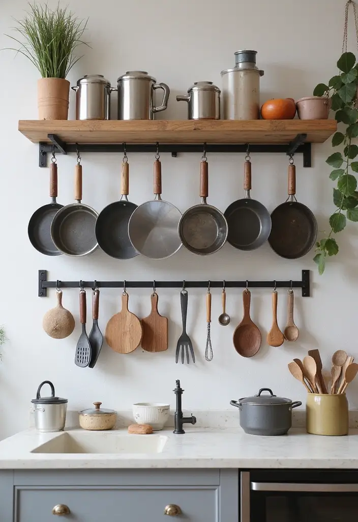 25 Small Kitchen Ideas That Make Tight Spaces Feel Bigger 22 25 Small Kitchen Ideas That Make Tight Spaces Feel Bigger - 4. Wall-mounted Pot Racks