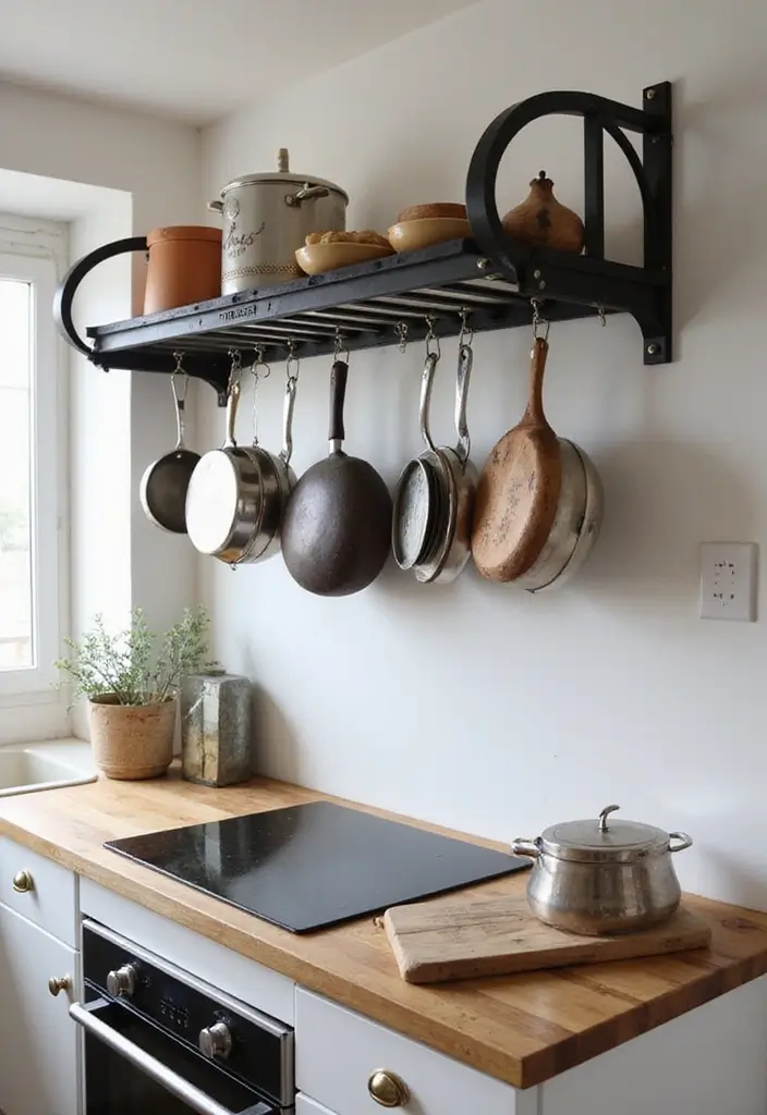 25 Small Modern Simple Kitchen Ideas for Everyday Living 107 25 Small Modern Simple Kitchen Ideas for Everyday Living - 19. Stylish Pot Racks