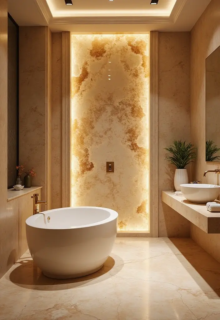 25 Stone Bathroom Ideas for a Spa Look That Feels Expensive 77 25 Stone Bathroom Ideas for a Spa Look That Feels Expensive - 13. Classic Onyx Elements