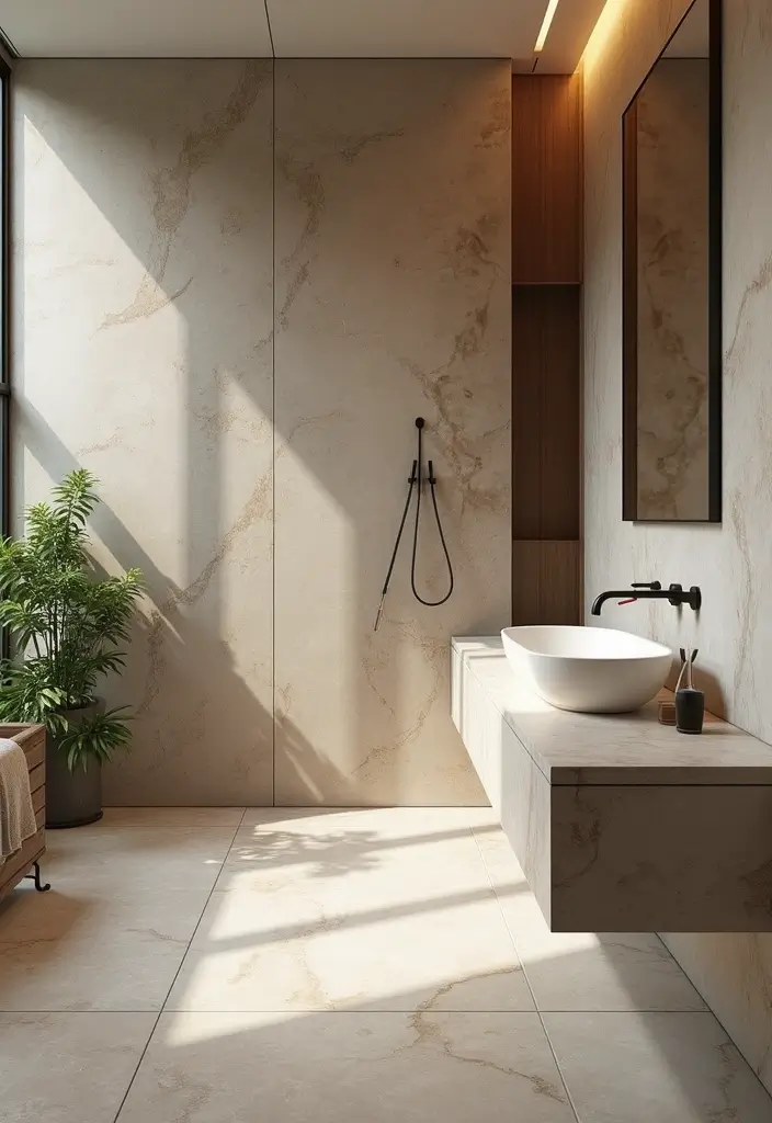 25 Stone Bathroom Ideas for a Spa Look That Feels Expensive 110 25 Stone Bathroom Ideas for a Spa Look That Feels Expensive - 18. Natural Stone with Modern Fixtures