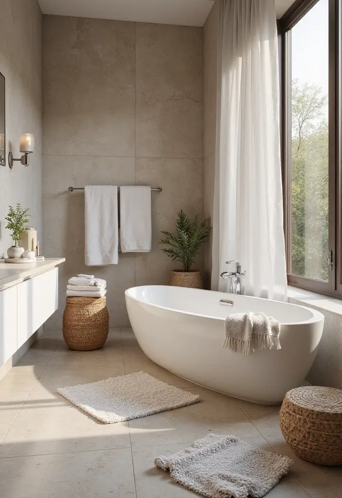 25 Stone Bathroom Ideas for a Spa Look That Feels Expensive 128 25 Stone Bathroom Ideas for a Spa Look That Feels Expensive - 22. Harmonizing Stone with Textiles