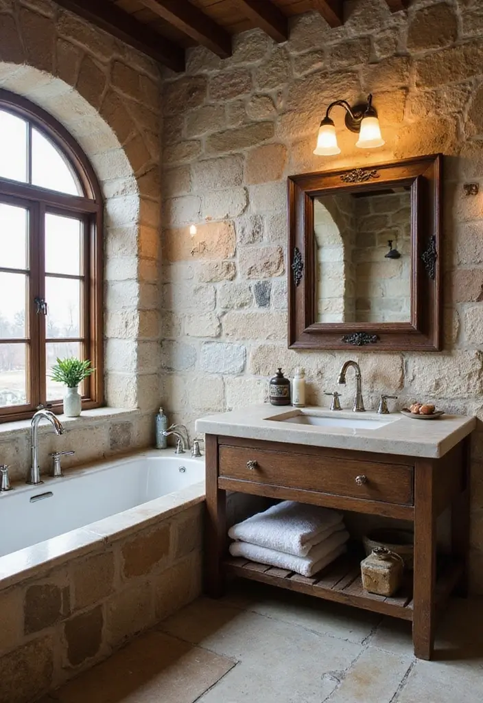 25 Stone Bathroom Ideas for a Spa Look That Feels Expensive 50 25 Stone Bathroom Ideas for a Spa Look That Feels Expensive - 8. Vintage Reclaimed Stone