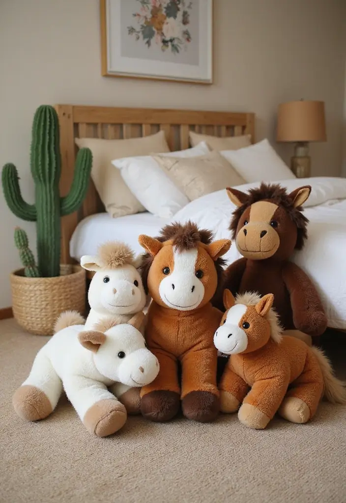 25 Western Bedroom Ideas with Rustic Cowboy Charm 134 25 Western Bedroom Ideas with Rustic Cowboy Charm - 22. Western-Themed Plush Animals