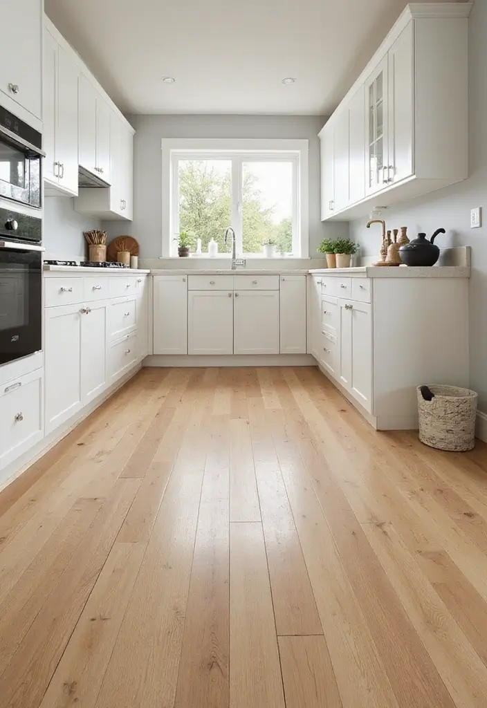 25 White Kitchen Ideas For a Clean and Elegant Space 99 25 White Kitchen Ideas For a Clean and Elegant Space - 15. Light Wood Flooring