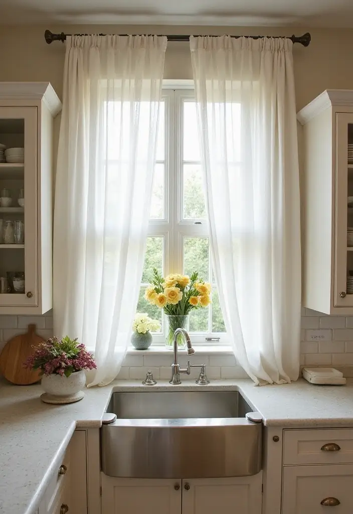 25 White Kitchen Ideas For a Clean and Elegant Space 148 25 White Kitchen Ideas For a Clean and Elegant Space - 22. Elegant Window Treatments