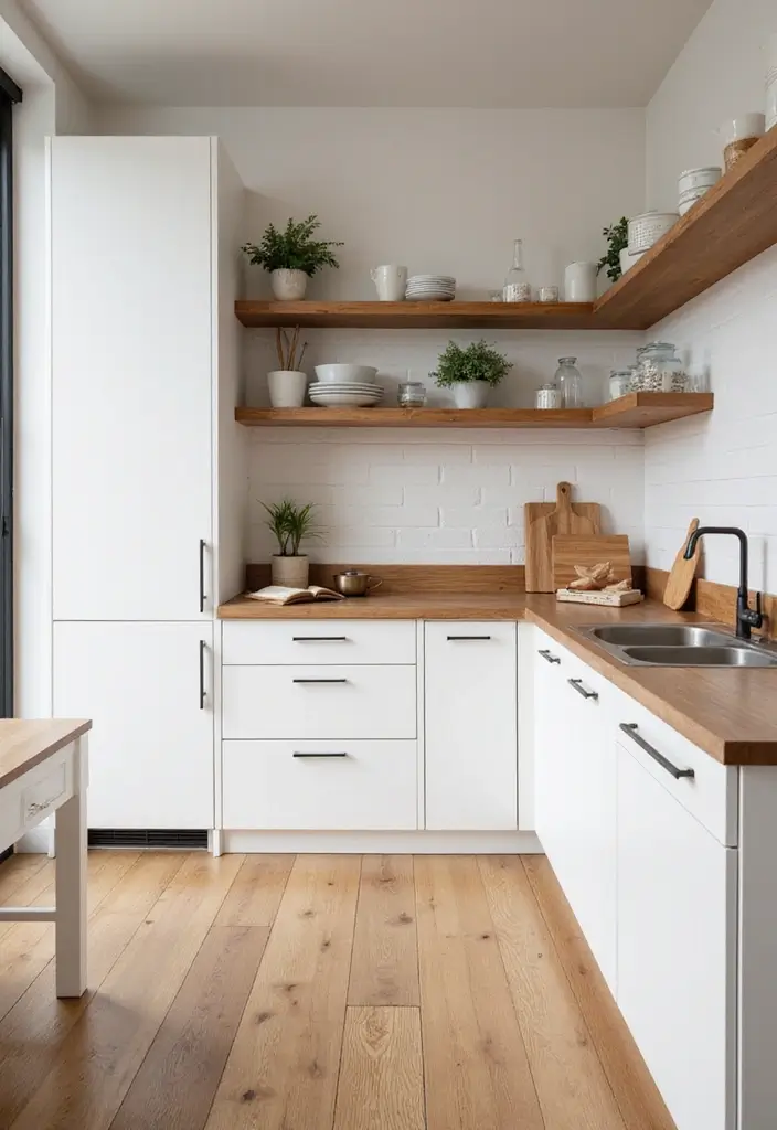 25 White Kitchen Ideas For a Clean and Elegant Space 15 25 White Kitchen Ideas For a Clean and Elegant Space - 3. White Cabinets with Natural Wood Accents