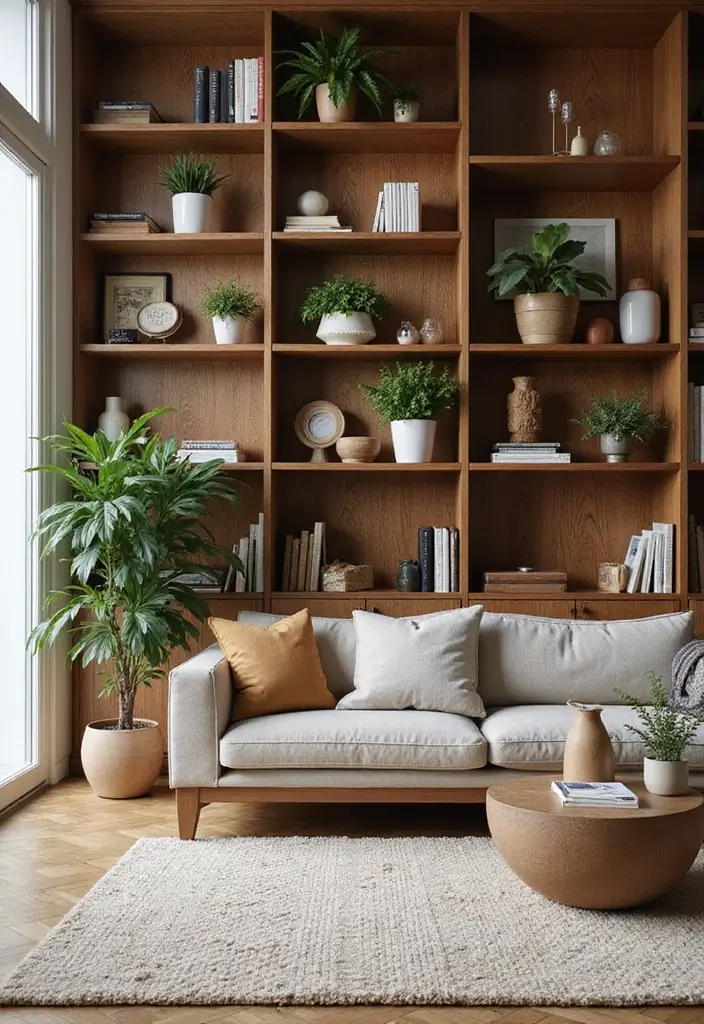 25 Wood Wall Ideas That Bring Natural Warmth Indoors 62 25 Wood Wall Ideas That Bring Natural Warmth Indoors - 10. Wood Panel Backdrops for Shelving