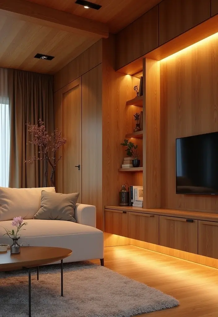 25 Wood Wall Ideas That Bring Natural Warmth Indoors 69 25 Wood Wall Ideas That Bring Natural Warmth Indoors - 11. Wood Paneling with Built-in Lighting
