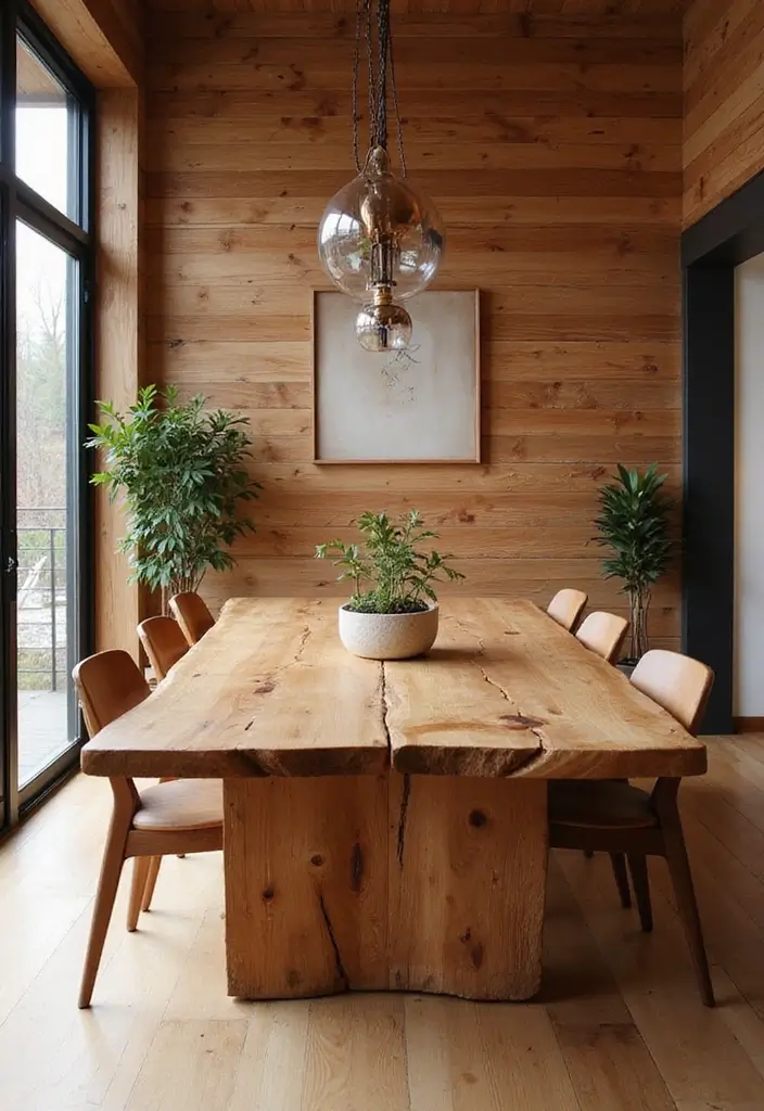 25 Wood Wall Ideas That Bring Natural Warmth Indoors 111 25 Wood Wall Ideas That Bring Natural Warmth Indoors - 17. Wood Slab Table and Wall Combo