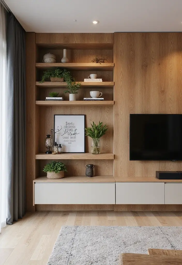 25 Wood Wall Ideas That Bring Natural Warmth Indoors 118 25 Wood Wall Ideas That Bring Natural Warmth Indoors - 18. Wood Wall with Integrated Shelving