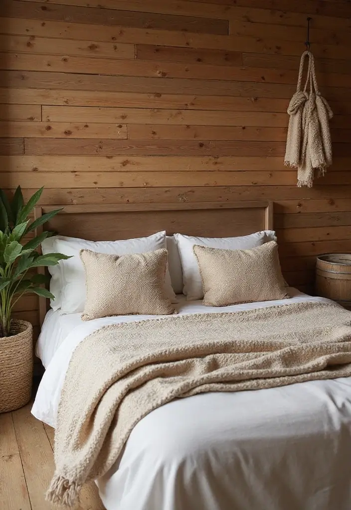 25 Wood Wall Ideas That Bring Natural Warmth Indoors 139 25 Wood Wall Ideas That Bring Natural Warmth Indoors - 21. Wood Wall with Natural Fiber Textiles
