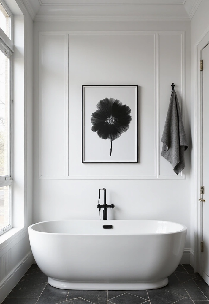 26 Black and White Bathroom Ideas That Never Go Out of Style 85 26 Black and White Bathroom Ideas That Never Go Out of Style - 13. Black and White Artwork