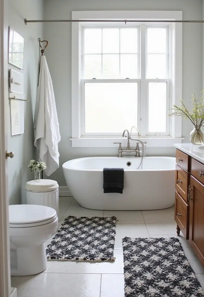 26 Black and White Bathroom Ideas That Never Go Out of Style 99 26 Black and White Bathroom Ideas That Never Go Out of Style - 15. Accent Rugs