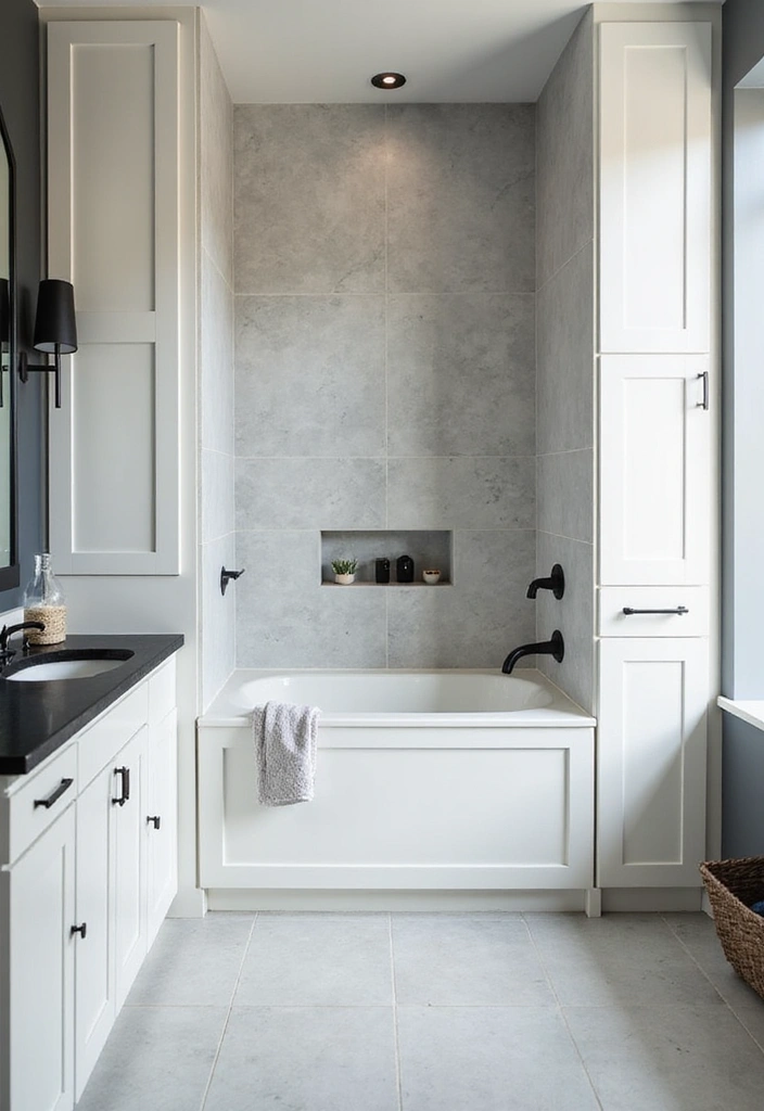 26 Black and White Bathroom Ideas That Never Go Out of Style 120 26 Black and White Bathroom Ideas That Never Go Out of Style - 18. Built-In Bathtubs