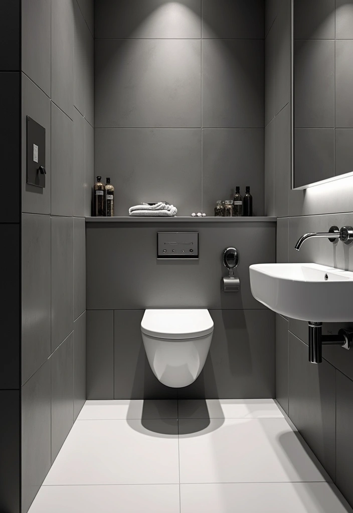 26 Black and White Bathroom Ideas That Never Go Out of Style 127 26 Black and White Bathroom Ideas That Never Go Out of Style - 19. Wall-Mounted Toilets