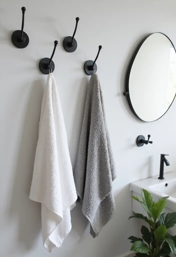 26 Black and White Bathroom Ideas That Never Go Out of Style 176 26 Black and White Bathroom Ideas That Never Go Out of Style - 26. Functional Wall Hooks
