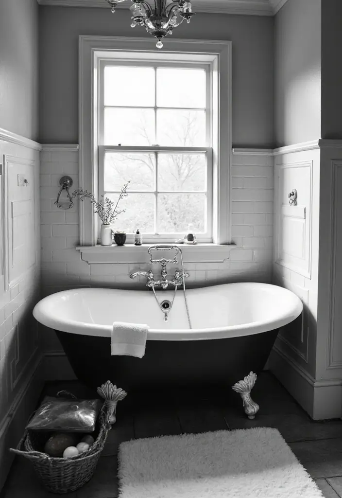 26 Black and White Bathroom Ideas That Never Go Out of Style 36 26 Black and White Bathroom Ideas That Never Go Out of Style - 6. Vintage Chic with Clawfoot Tubs