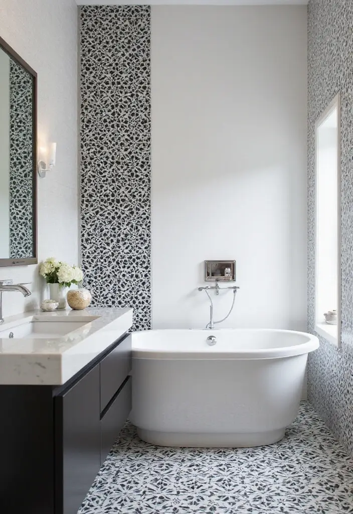 26 Black and White Bathroom Ideas That Never Go Out of Style 50 26 Black and White Bathroom Ideas That Never Go Out of Style - 8. Geometric Patterns
