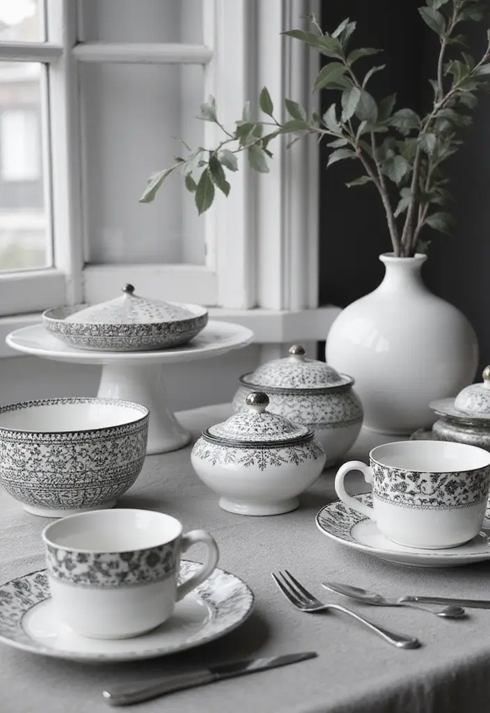 26 Black and White Kitchen Ideas That Never Go Out of Style 74 26 Black and White Kitchen Ideas That Never Go Out of Style - 12. Stylish Tableware