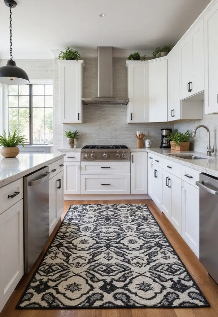 26 Black and White Kitchen Ideas That Never Go Out of Style 81 26 Black and White Kitchen Ideas That Never Go Out of Style - 13. Statement Rugs