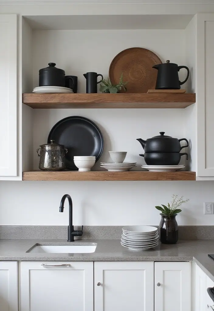 26 Black and White Kitchen Ideas That Never Go Out of Style 88 26 Black and White Kitchen Ideas That Never Go Out of Style - 14. Open Shelving