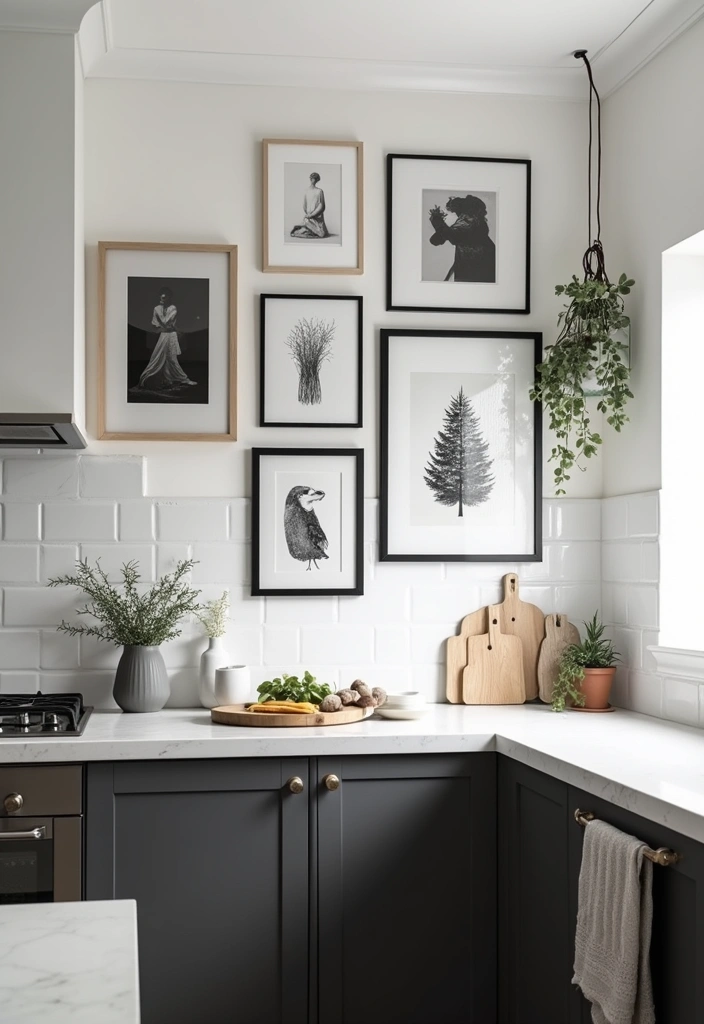 26 Black and White Kitchen Ideas That Never Go Out of Style 151 26 Black and White Kitchen Ideas That Never Go Out of Style - 23. Black and White Artwork