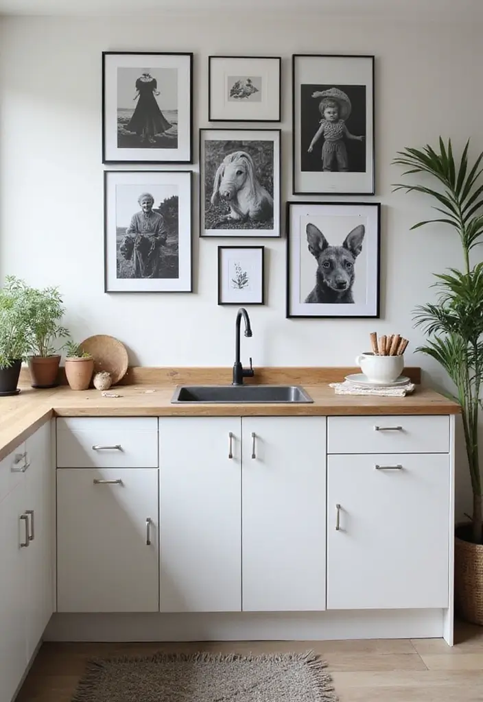 26 Black and White Kitchen Ideas That Never Go Out of Style 27 26 Black and White Kitchen Ideas That Never Go Out of Style - 5. Artistic Wall Décor