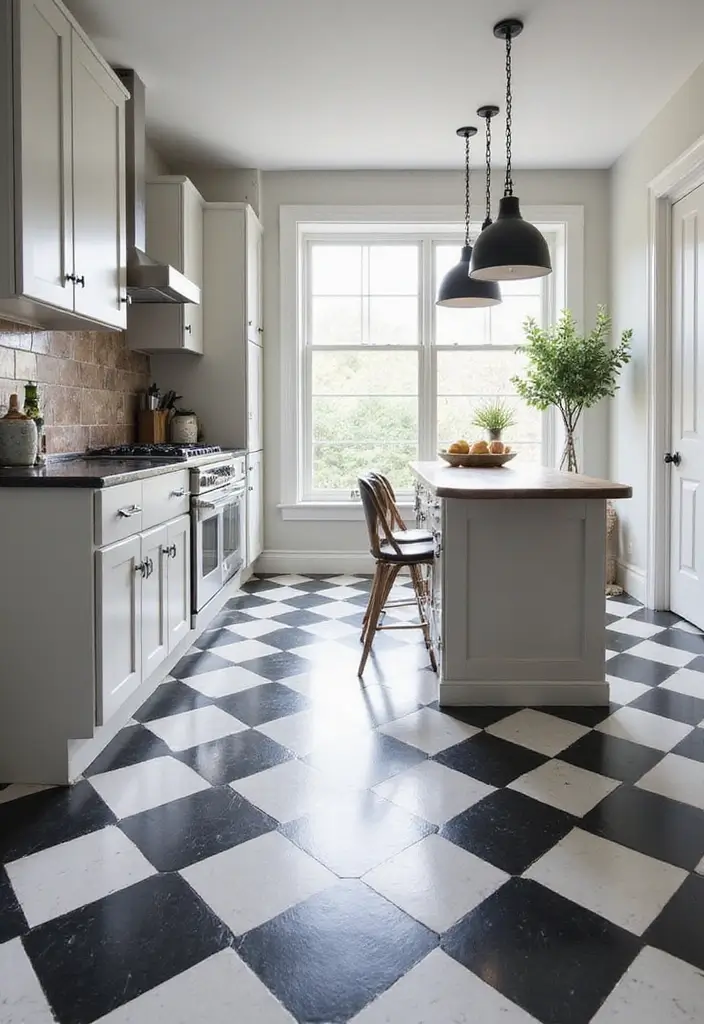 26 Black and White Kitchen Ideas That Never Go Out of Style 41 26 Black and White Kitchen Ideas That Never Go Out of Style - 7. Classic Checkered Floors