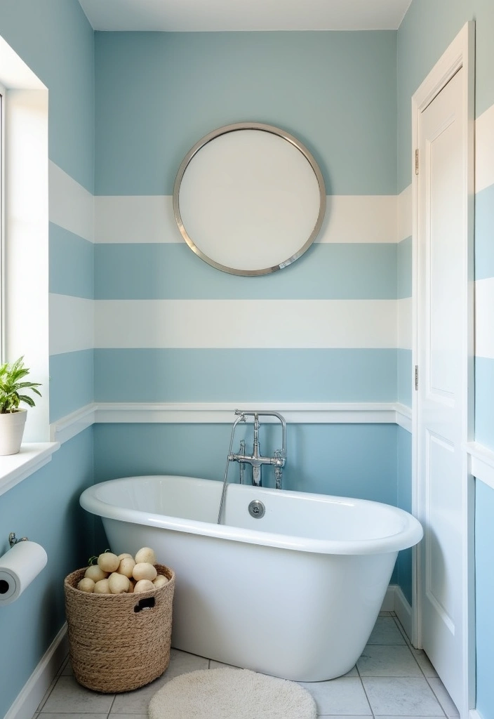26 Blue Bathroom Ideas That Feel Fresh and Serene 85 26 Blue Bathroom Ideas That Feel Fresh and Serene - 13. Subtle Blue Stripes