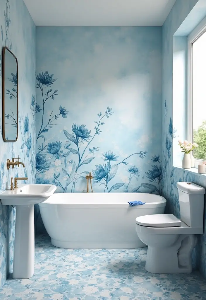 26 Blue Bathroom Ideas That Feel Fresh and Serene 92 26 Blue Bathroom Ideas That Feel Fresh and Serene - 14. Blue Floral Patterns