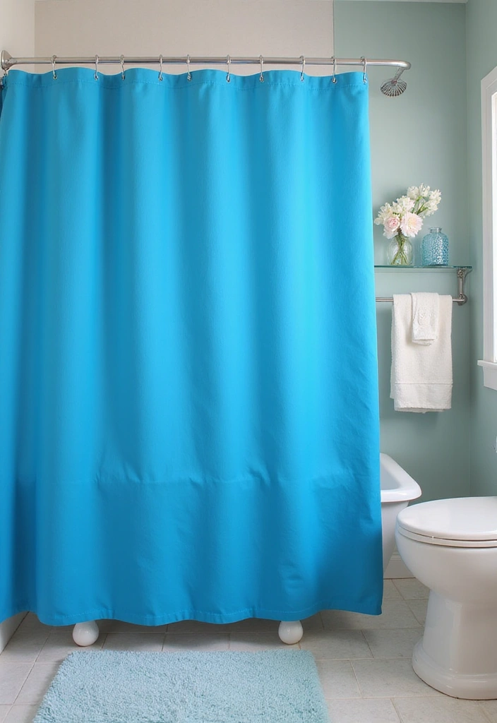 26 Blue Bathroom Ideas That Feel Fresh and Serene 127 26 Blue Bathroom Ideas That Feel Fresh and Serene - 19. Bright Blue Shower Curtains