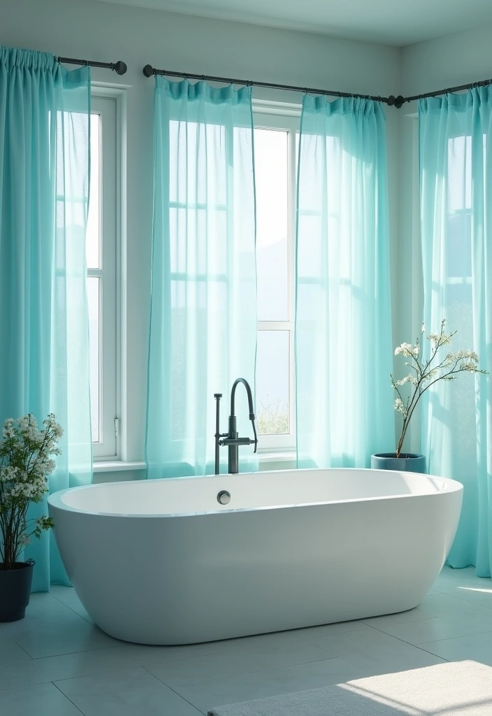 26 Blue Bathroom Ideas That Feel Fresh and Serene 134 26 Blue Bathroom Ideas That Feel Fresh and Serene - 20. Soft Blue Window Treatments