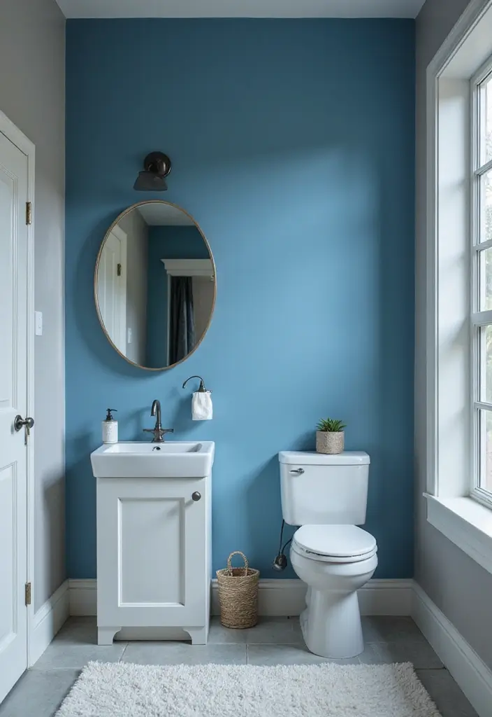 26 Blue Bathroom Ideas That Feel Fresh and Serene 155 26 Blue Bathroom Ideas That Feel Fresh and Serene - 23. Blue Accent Wall