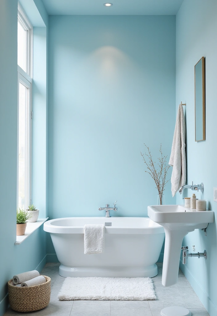 26 Blue Bathroom Ideas That Feel Fresh and Serene 15 26 Blue Bathroom Ideas That Feel Fresh and Serene - 3. Soft Sky Blue Serenity