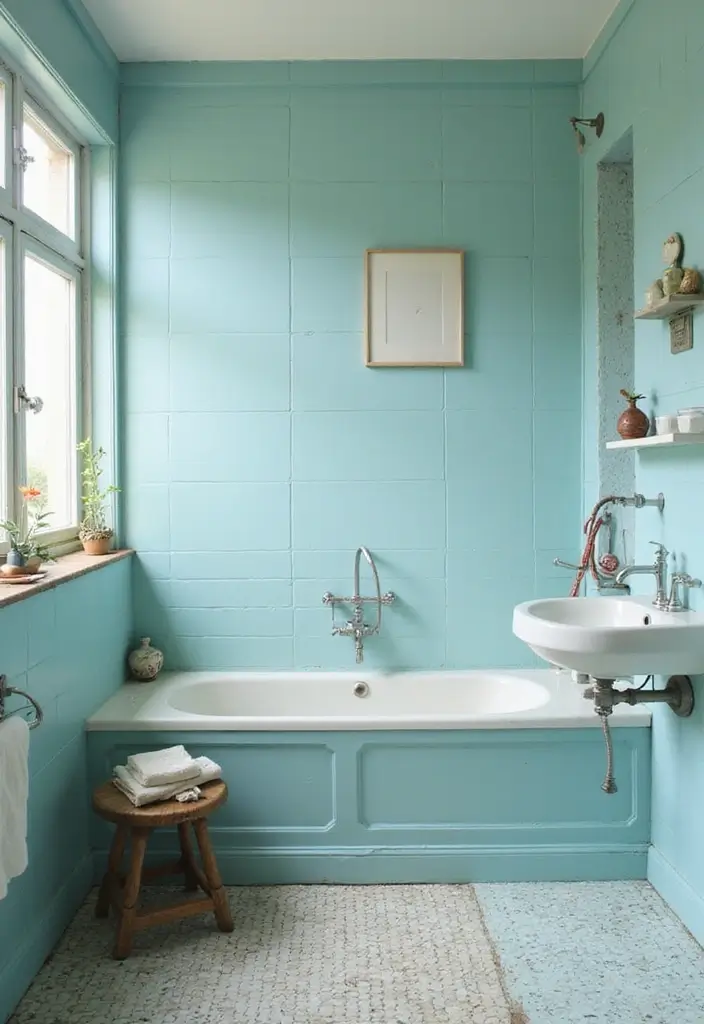 26 Blue Bathroom Ideas That Feel Fresh and Serene 36 26 Blue Bathroom Ideas That Feel Fresh and Serene - 6. Pale Blue Vintage Vibes