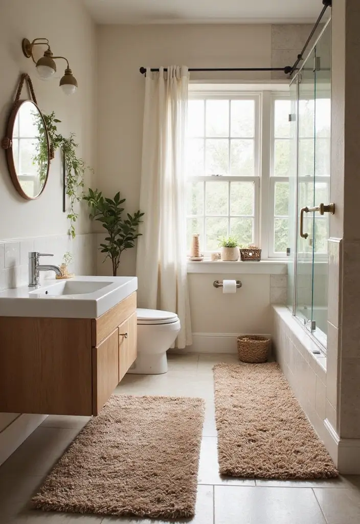 26 Boho Bathroom Ideas That Bring Effortless Charm and Warmth 76 26 Boho Bathroom Ideas That Bring Effortless Charm and Warmth - 12. Layer of Rugs