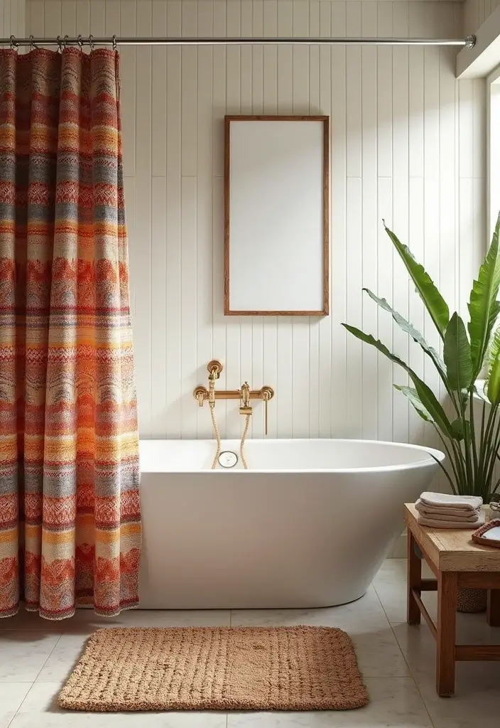 26 Boho Bathroom Ideas That Bring Effortless Charm and Warmth 15 26 Boho Bathroom Ideas That Bring Effortless Charm and Warmth - 3. Layered Textiles