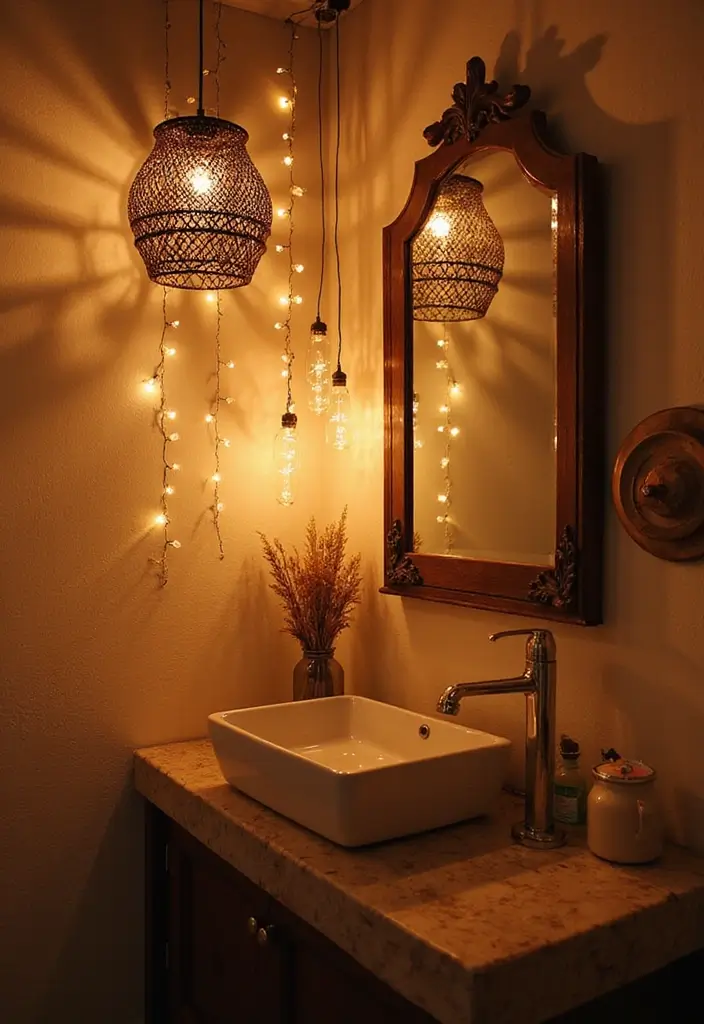 26 Boho Bathroom Ideas That Bring Effortless Charm and Warmth 55 26 Boho Bathroom Ideas That Bring Effortless Charm and Warmth - 9. Unique Lighting Fixtures