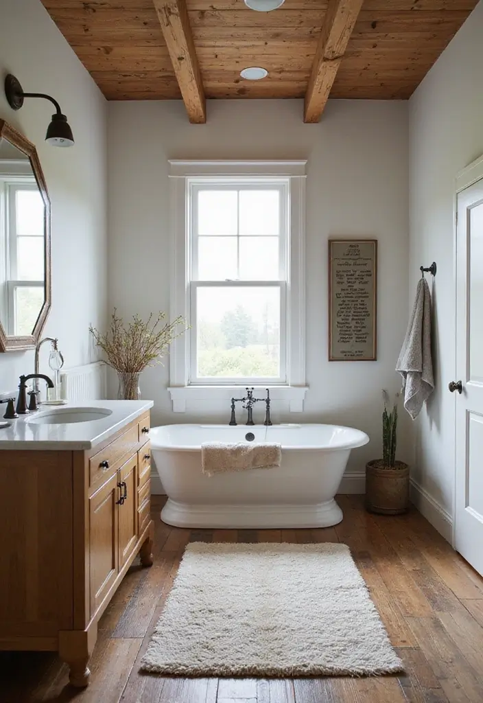 26 Farmhouse Bathroom Ideas With Warm Rustic Touches 64 26 Farmhouse Bathroom Ideas With Warm Rustic Touches - 10. Rustic Flooring