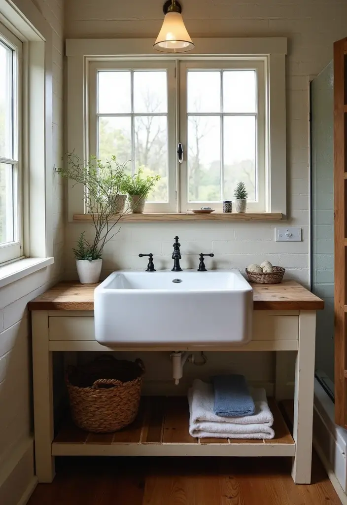 26 Farmhouse Bathroom Ideas With Warm Rustic Touches 71 26 Farmhouse Bathroom Ideas With Warm Rustic Touches - 11. Farmhouse Sink