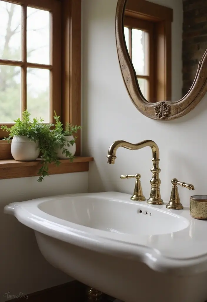 26 Farmhouse Bathroom Ideas With Warm Rustic Touches 85 26 Farmhouse Bathroom Ideas With Warm Rustic Touches - 13. Elegant Faucets