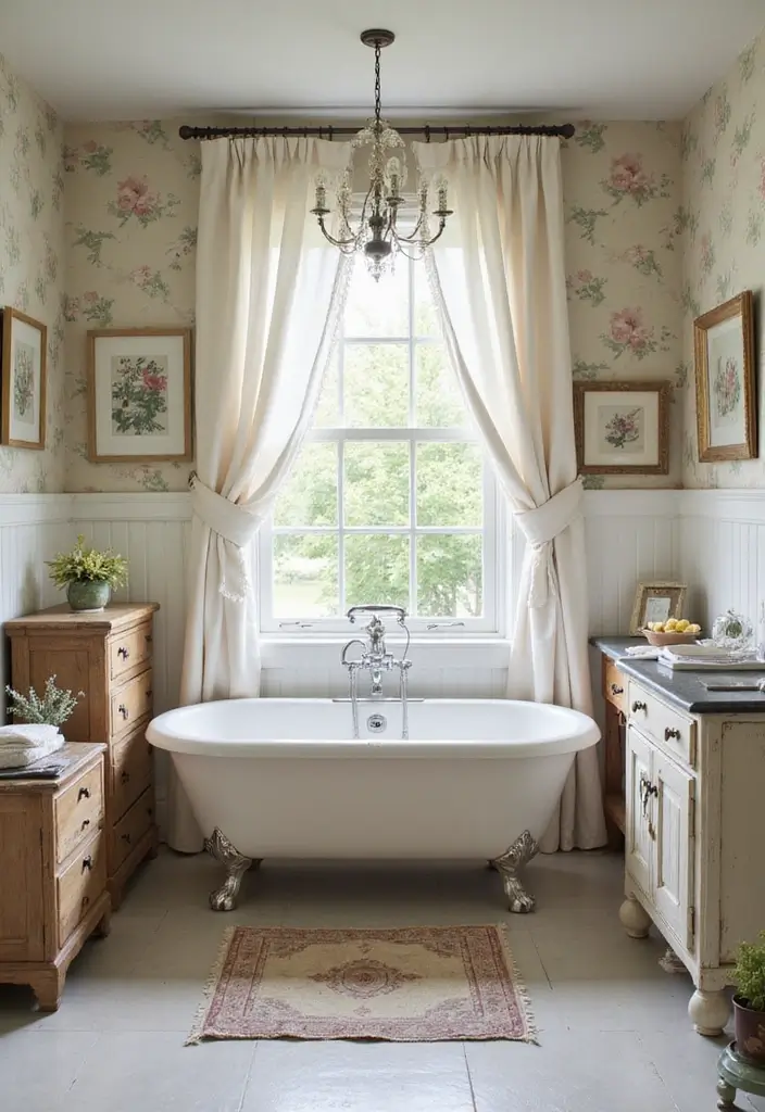 26 Farmhouse Bathroom Ideas With Warm Rustic Touches 92 26 Farmhouse Bathroom Ideas With Warm Rustic Touches - 14. Shabby Chic Decor
