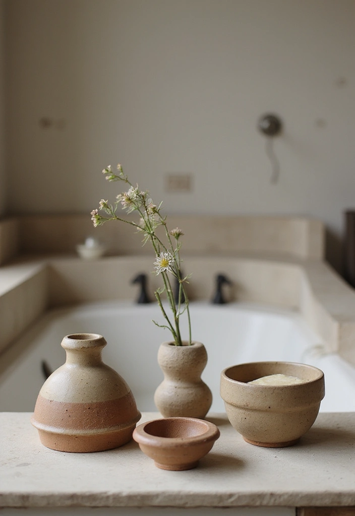 26 Farmhouse Bathroom Ideas With Warm Rustic Touches 99 26 Farmhouse Bathroom Ideas With Warm Rustic Touches - 15. Handmade Pottery
