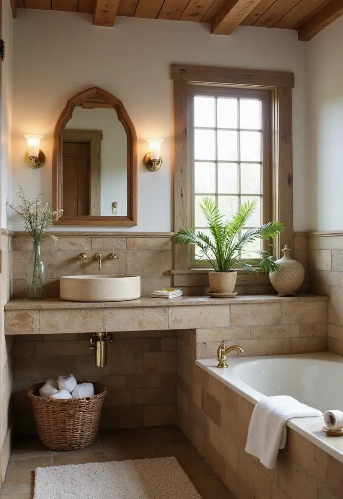 26 Farmhouse Bathroom Ideas With Warm Rustic Touches 113 26 Farmhouse Bathroom Ideas With Warm Rustic Touches - 17. Natural Stone Accents