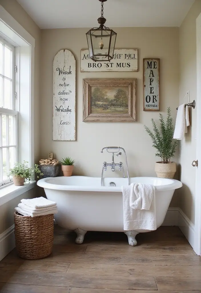 26 Farmhouse Bathroom Ideas With Warm Rustic Touches 120 26 Farmhouse Bathroom Ideas With Warm Rustic Touches - 18. Vintage Signs
