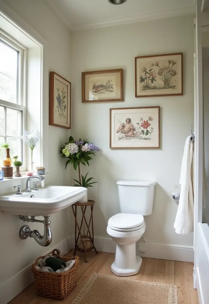 26 Farmhouse Bathroom Ideas With Warm Rustic Touches 134 26 Farmhouse Bathroom Ideas With Warm Rustic Touches - 20. Beautiful Wall Art