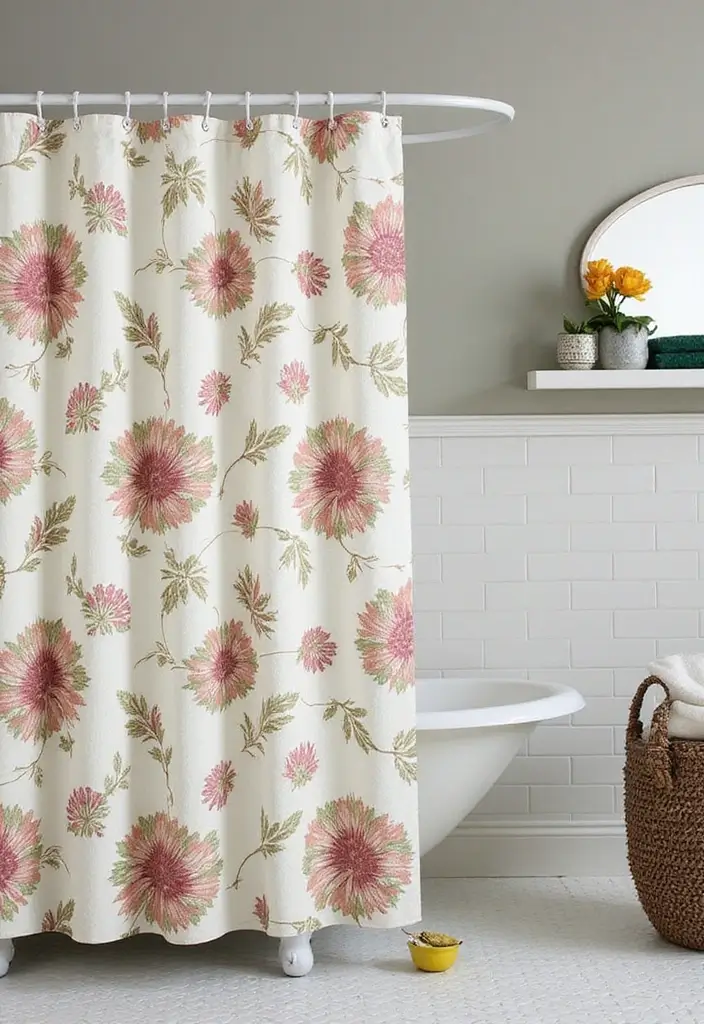 26 Farmhouse Bathroom Ideas With Warm Rustic Touches 141 26 Farmhouse Bathroom Ideas With Warm Rustic Touches - 21. Designed Shower Curtains